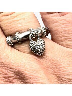 Judith Ripka Ring Sterling Silver Heart Charm Cubic Zirconia Size 8
